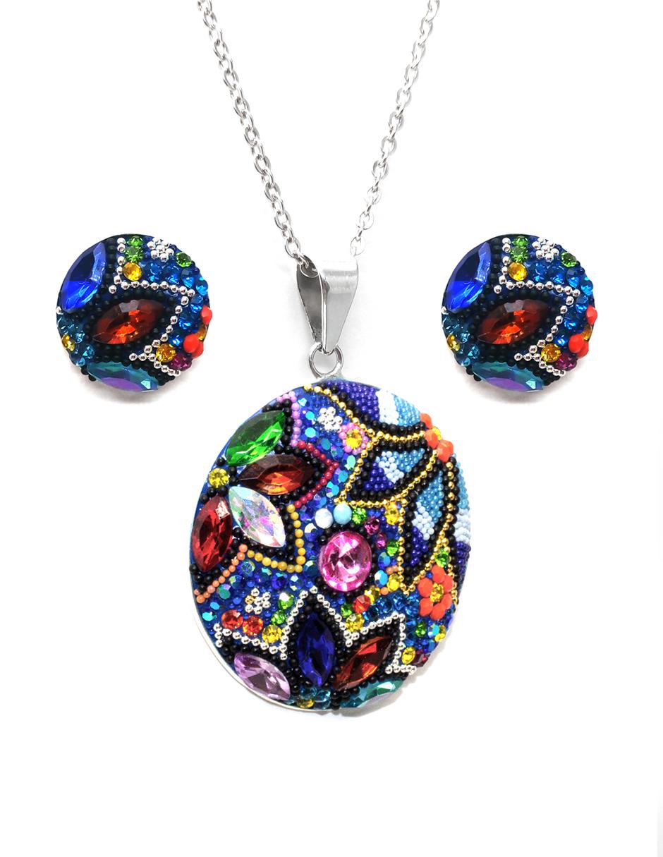 Set aretes y collar de plata P 925 cristal