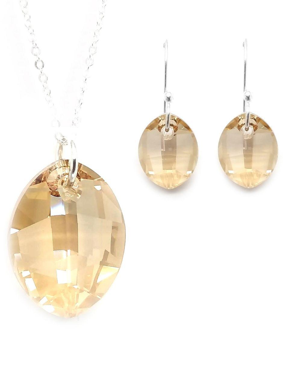 Set aretes y collar de plata P 925 cristal