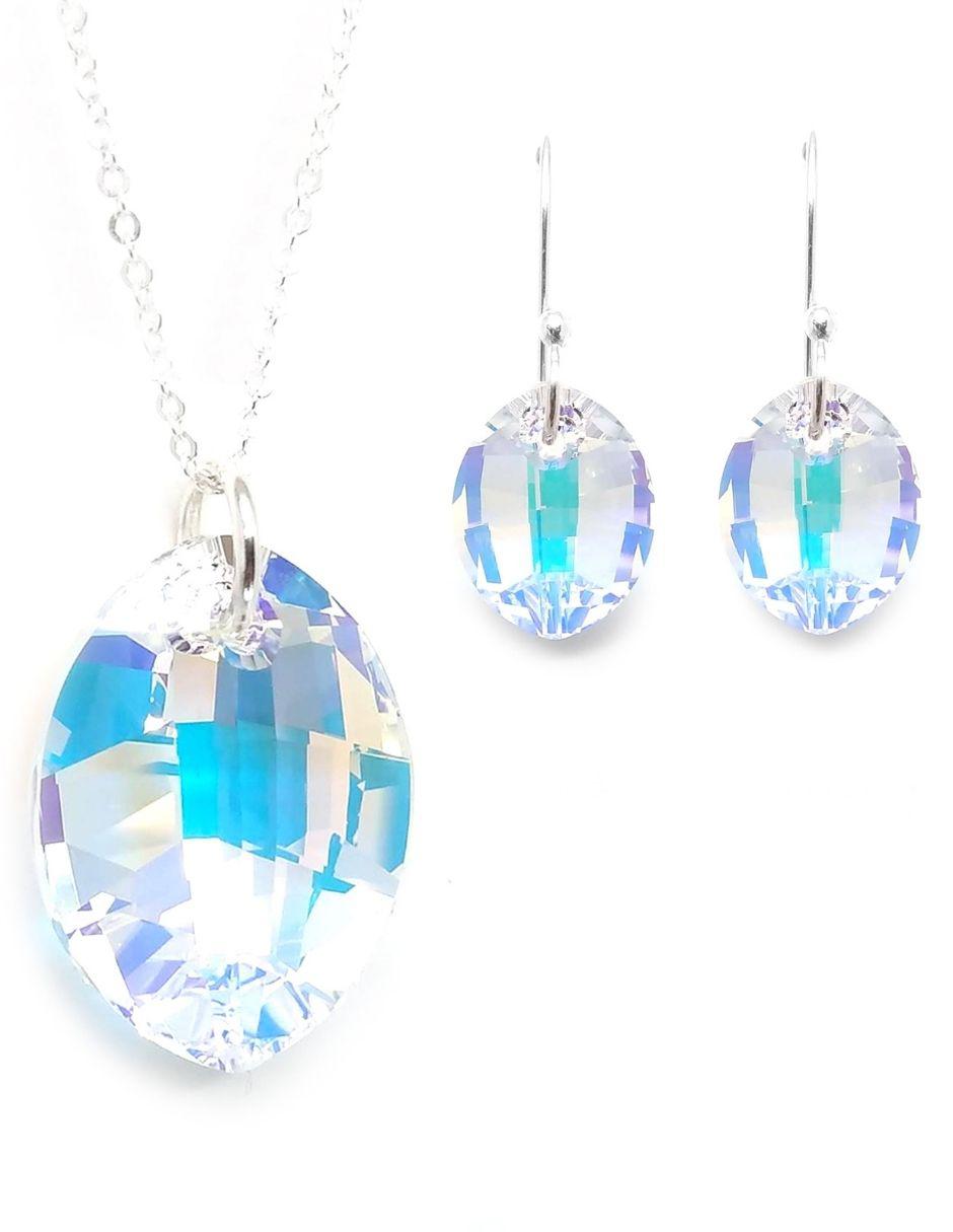 Set aretes y collar de plata P 925 cristal