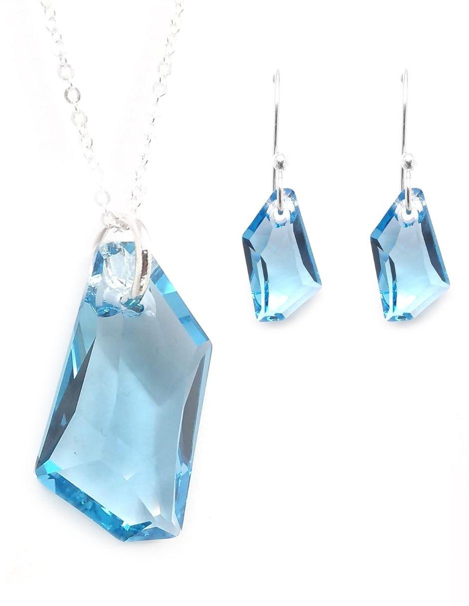 Set aretes y collar de plata P 925 cristal