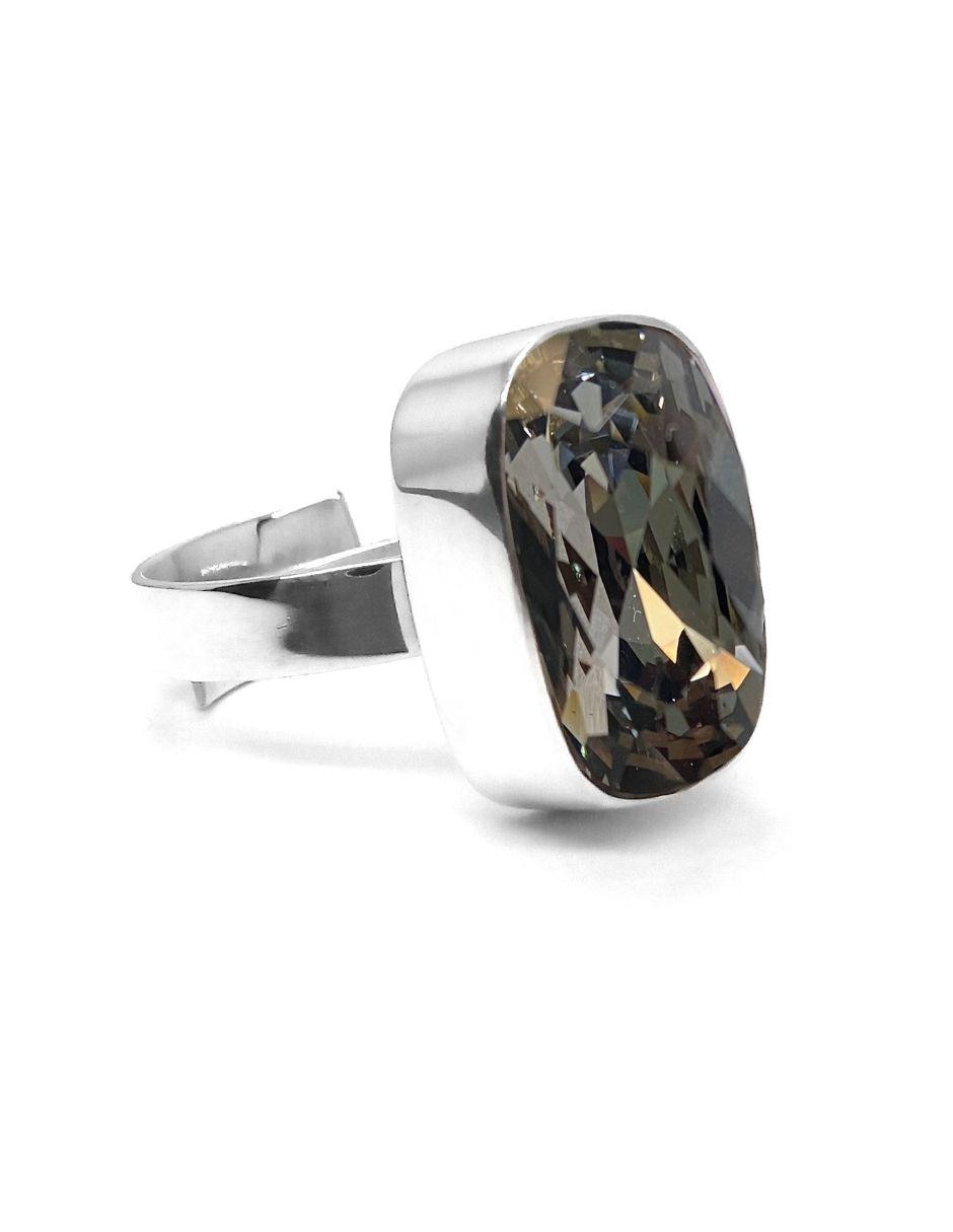 Anillo con gema rectangular Baguette P 925 de plata cristal brillante
