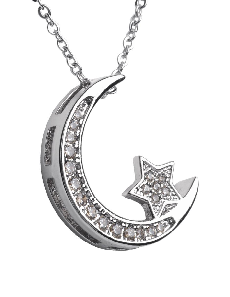 Collar para mujer LuckyLy Luna y Estrella Brillante oro 14k, o plata y zirconia cúbica cadena con dije