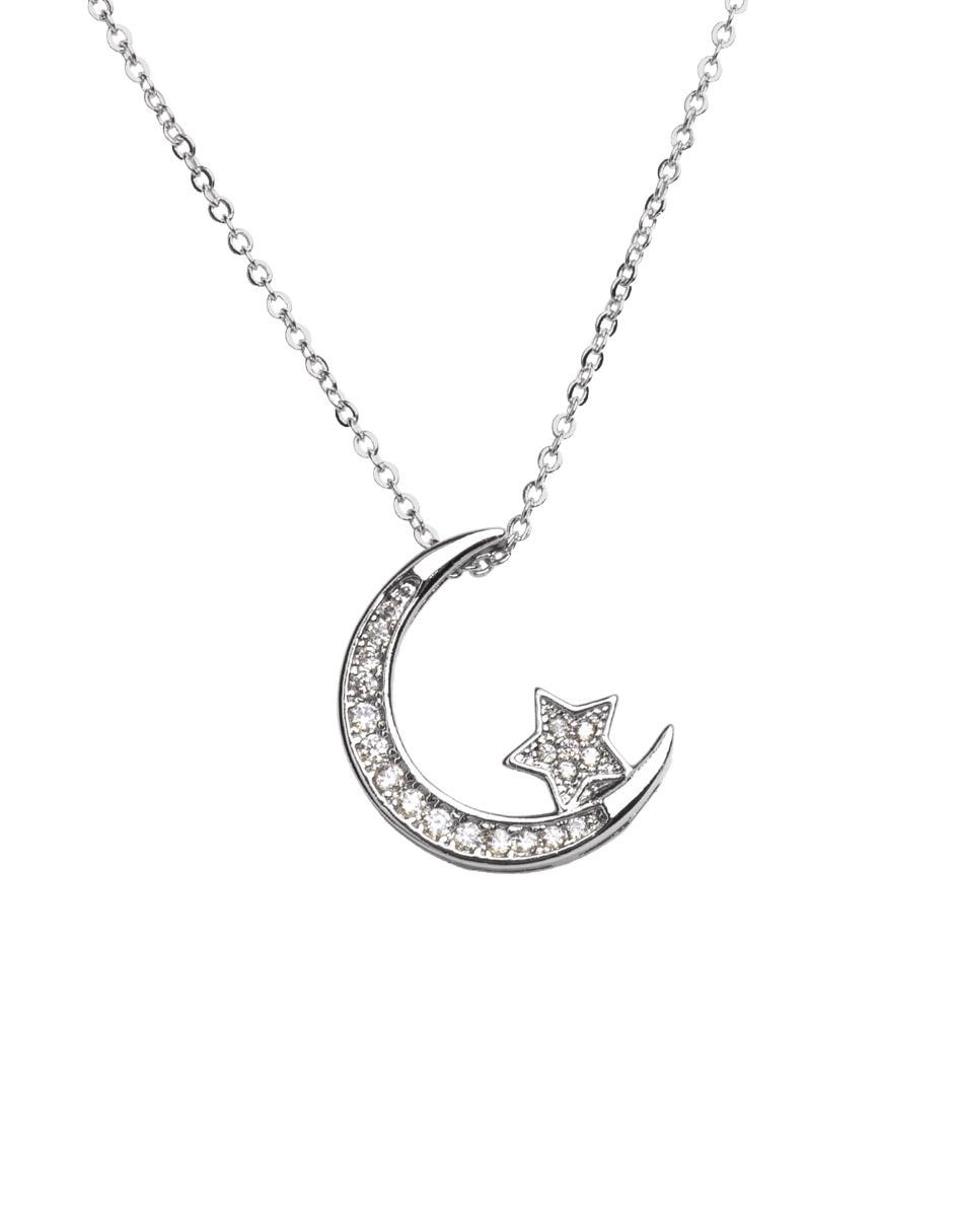 Collar para mujer LuckyLy Luna y Estrella Brillante oro 14k, o plata y zirconia cúbica cadena con dije