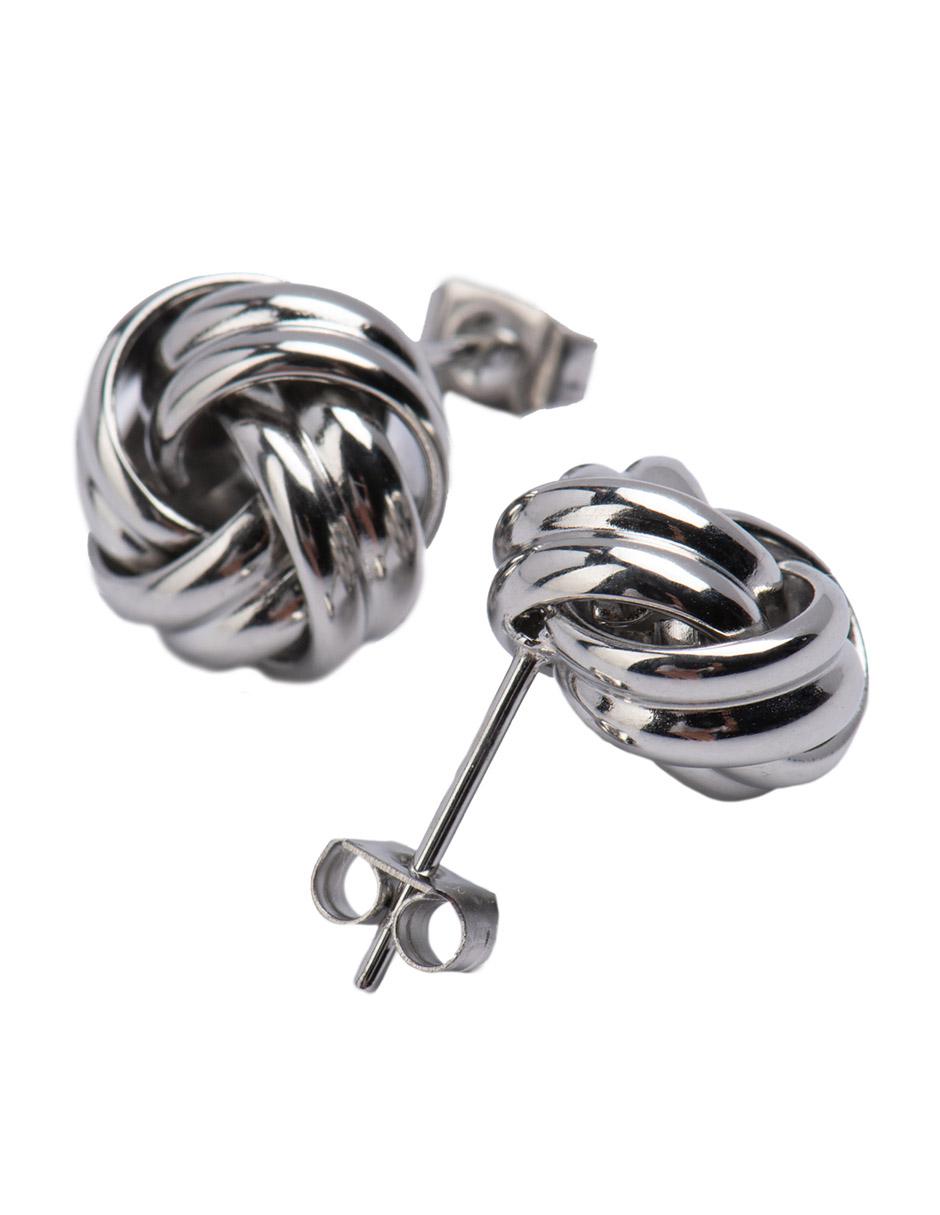 Aretes tipo broqueles para mujer LuckyLy Nudo Knot oro rosa 18k, oro 18k, color plata, base acero inoxidable