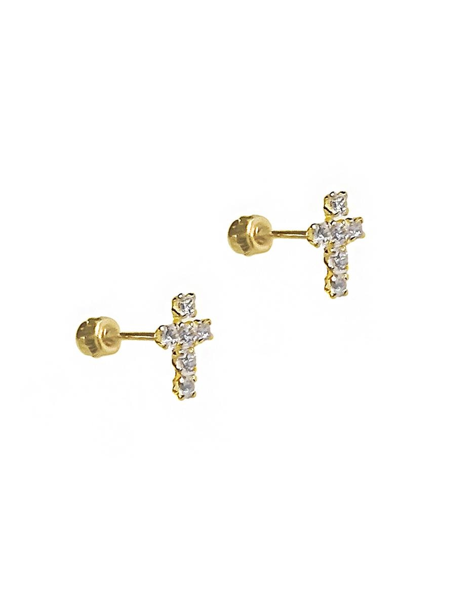 Aretes de oro con acabado brillante zirconia