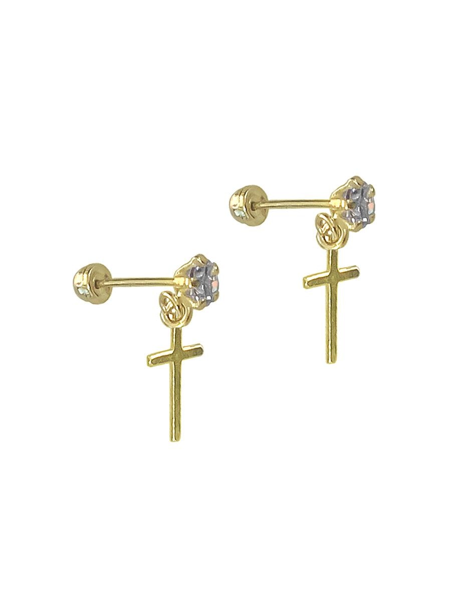 Aretes de oro con acabado brillante zirconia
