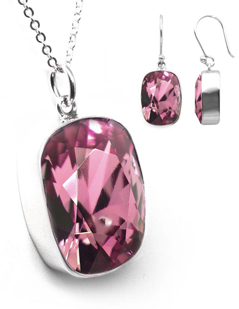 Set aretes y collar de plata P 925 cristal Set aretes y collar de plata P 925 cristal