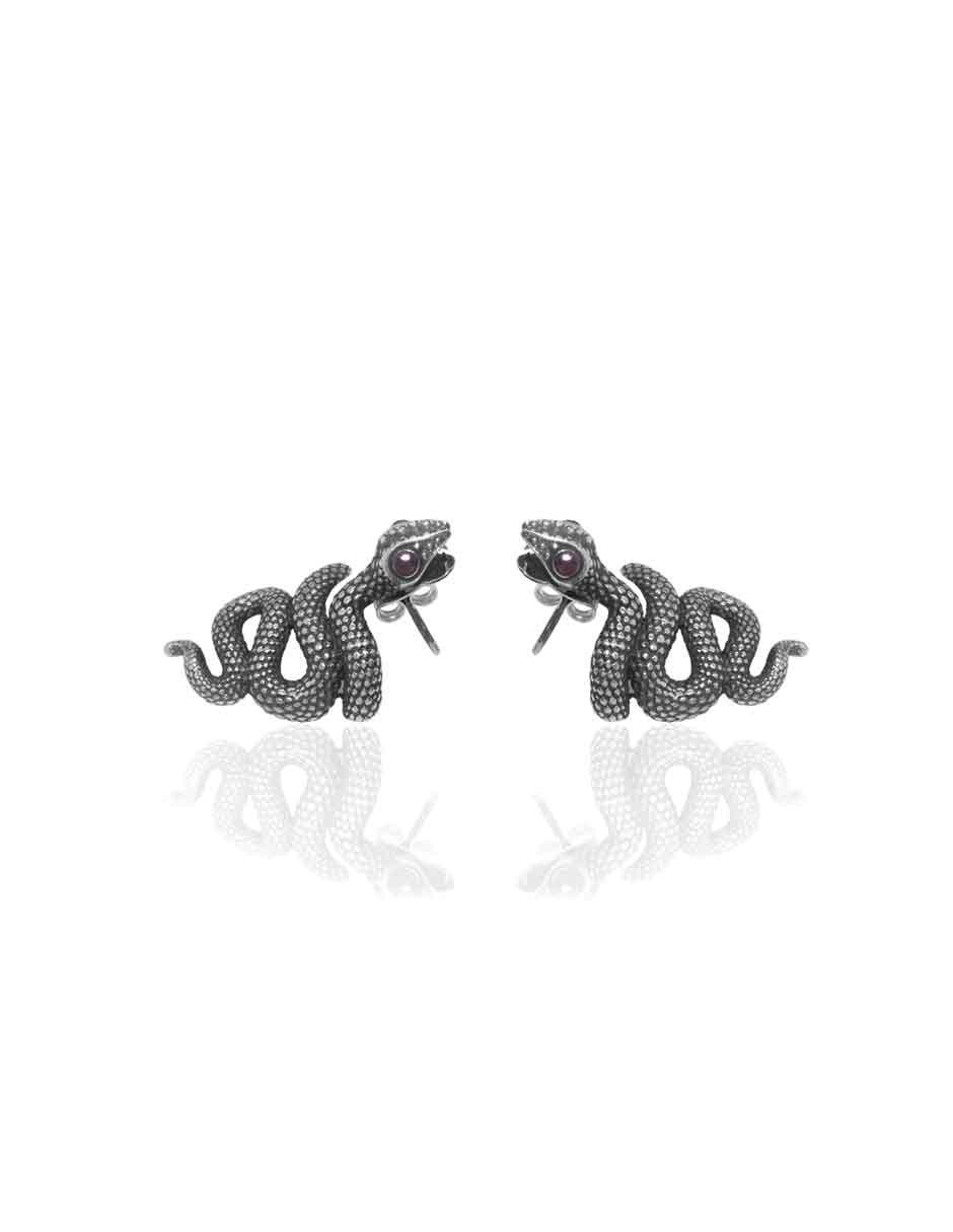 Broqueles de serpiente de plata con acabado brillante rubí 1