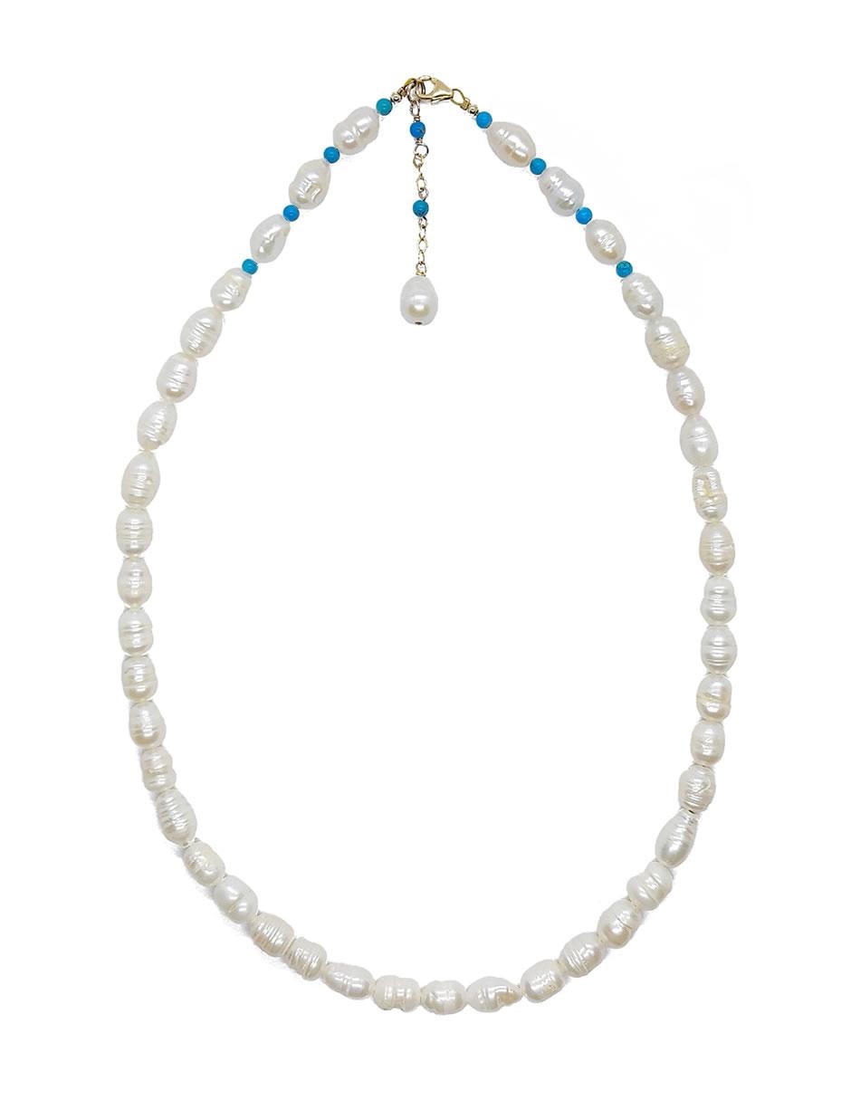 Set de gargantilla y aretes perla con turquesa y perla colgante 3