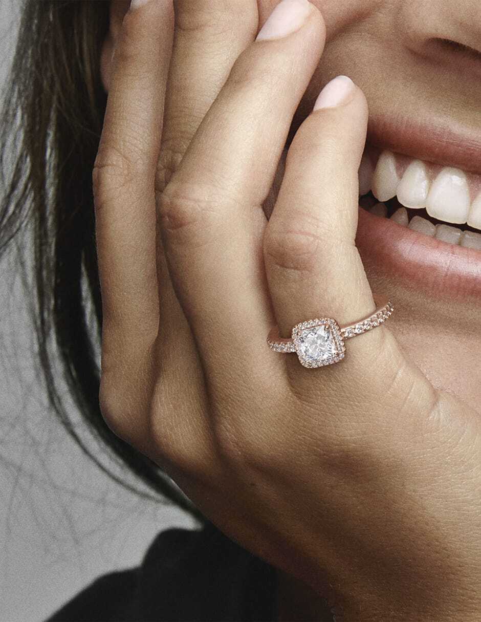 Anillo cuadrado Timeless de plata P 925 zirconia cúbica con acabado baño de oro rosa 3