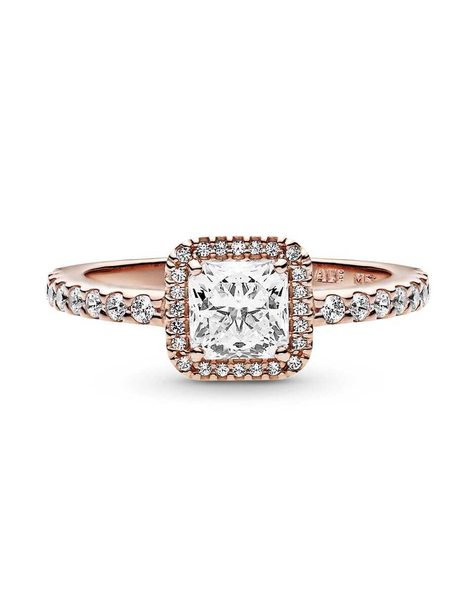 Anillo cuadrado Timeless de plata P 925 zirconia cúbica con acabado baño de oro rosa 4