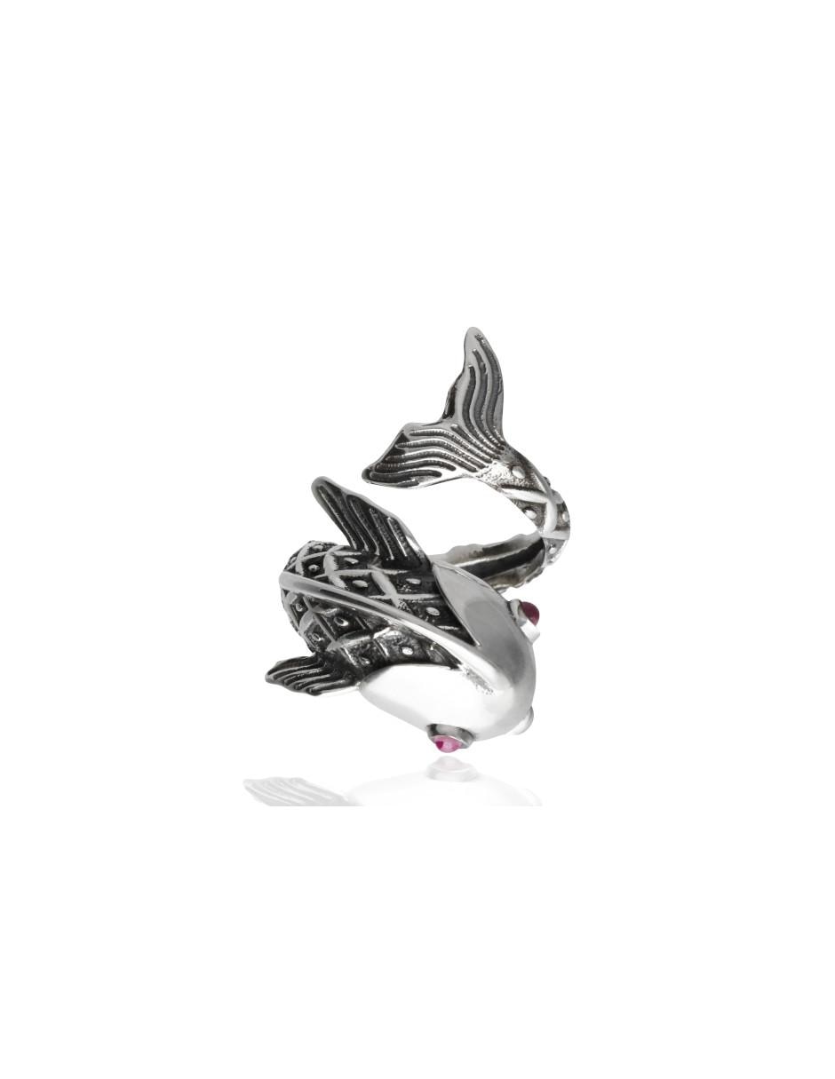 Anillo de pez rubí brillante