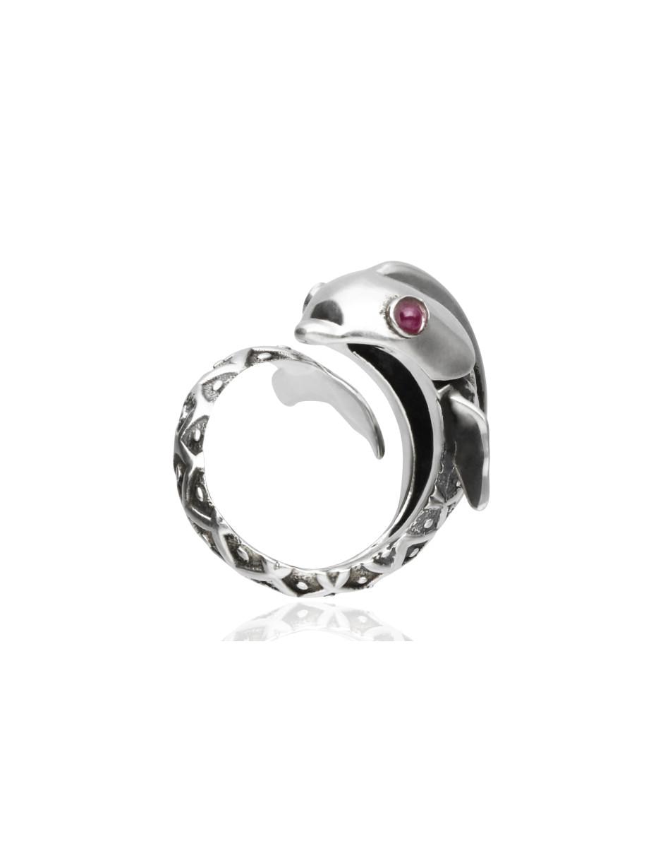 Anillo de pez rubí brillante