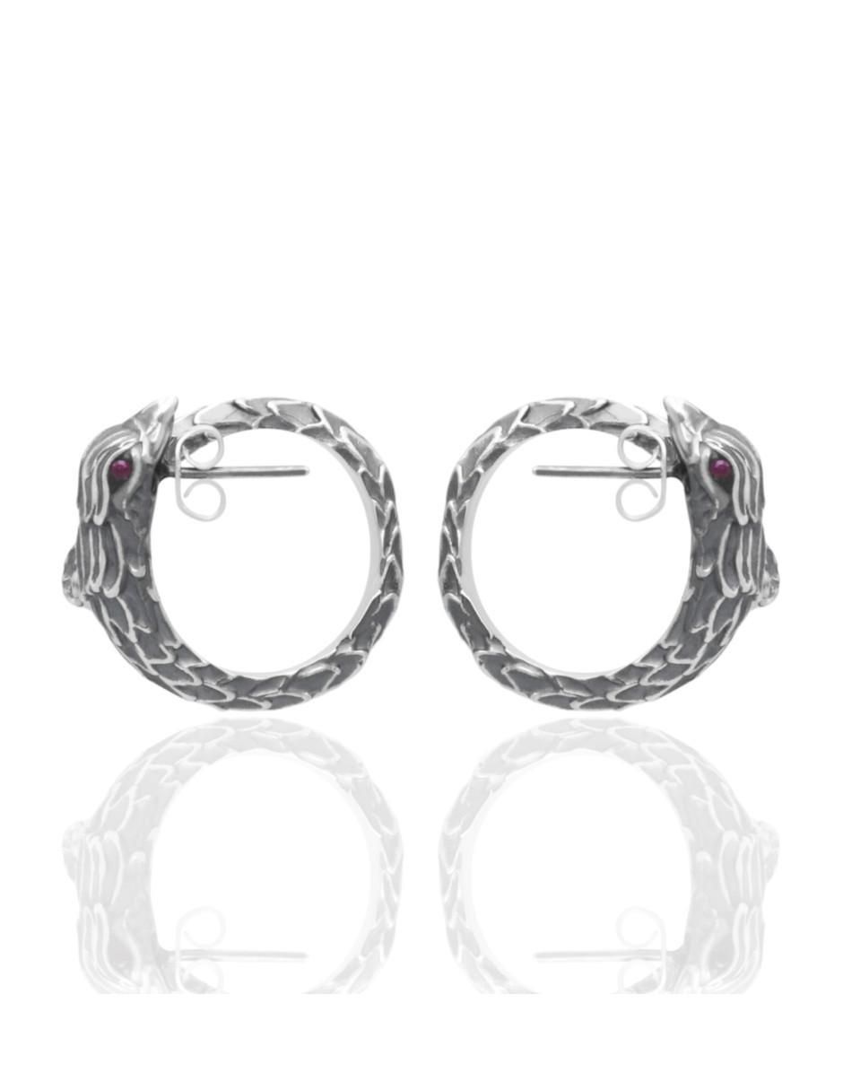 Aretes de aro con acabado brillante rubí y perla