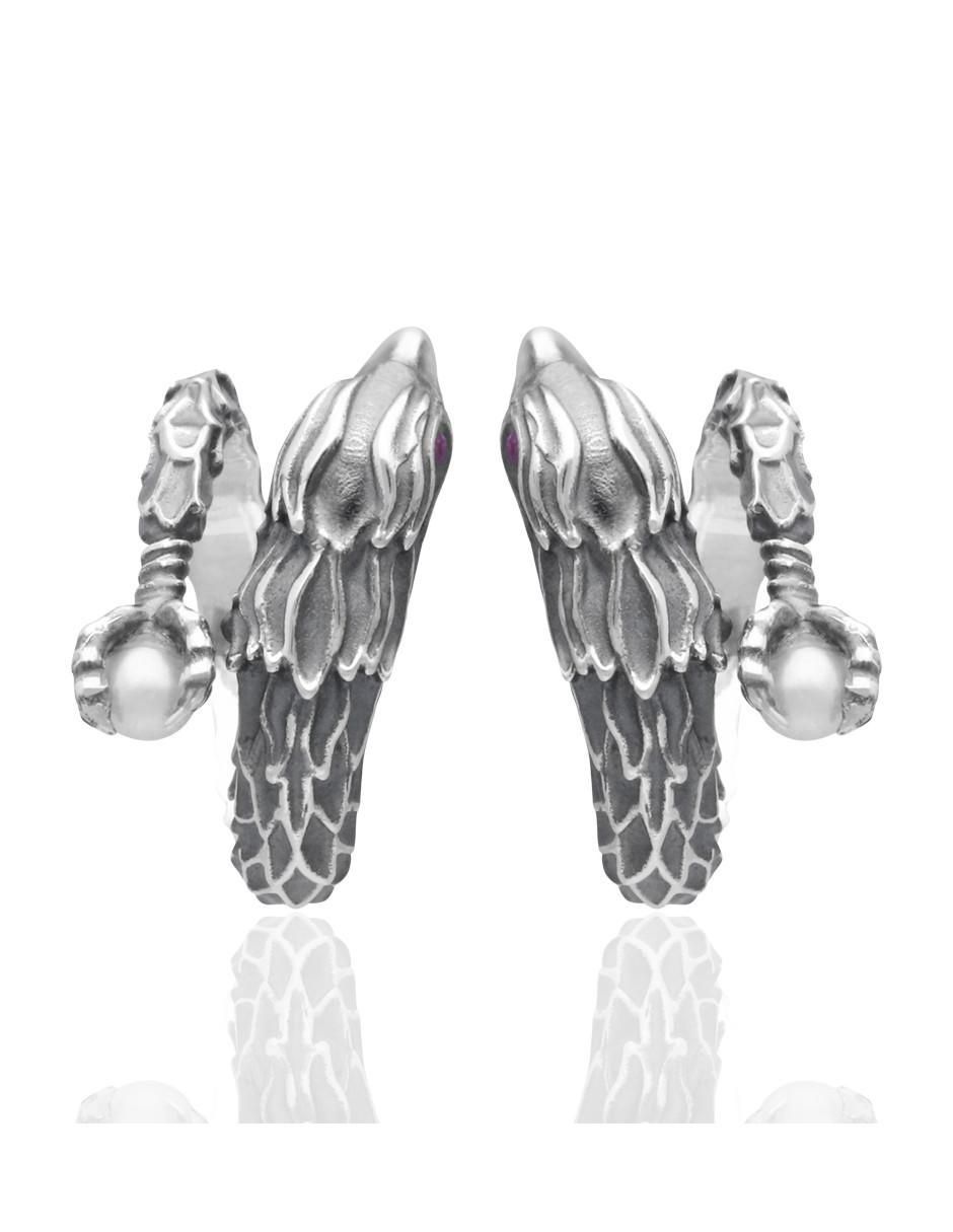 Aretes de aro con acabado brillante rubí y perla