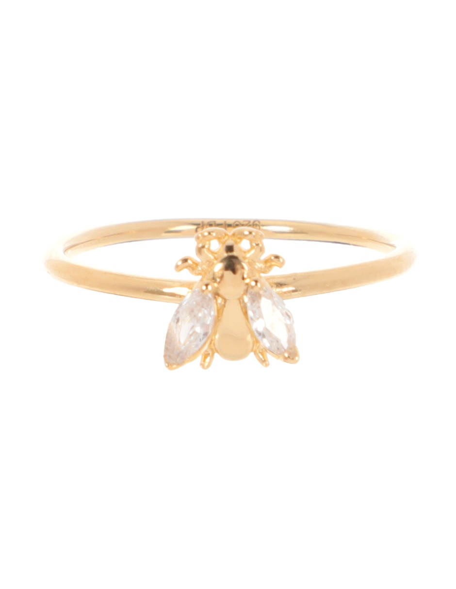 Anillo de insecto de plata P 925 circonita con acabado baño de oro