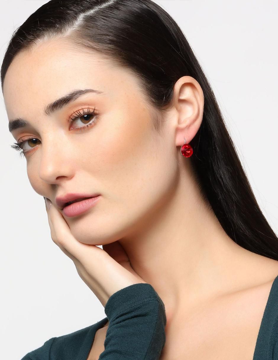 Aretes de círculo de oro blanco con acabado brillante cristal 2