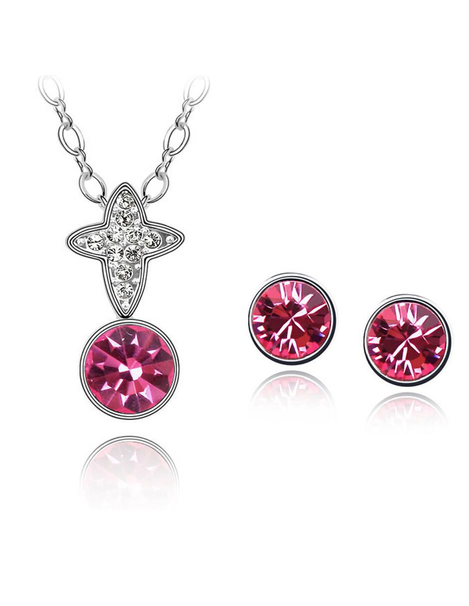Aretes y collar de cruz cristal