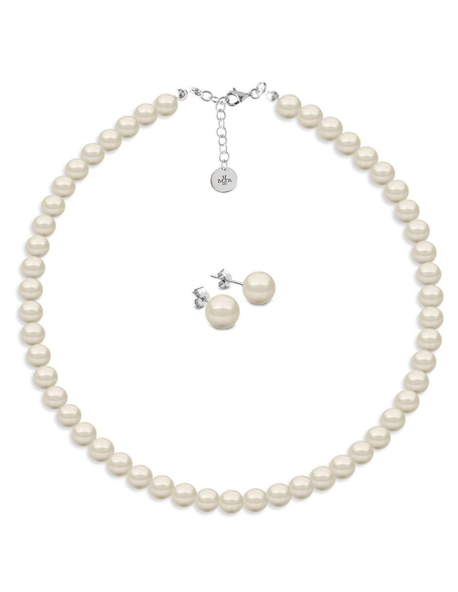 Aretes y collar redondos Pearls de plata cristal