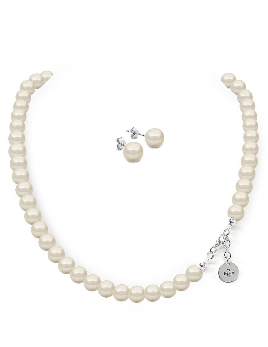 Aretes y collar redondos Pearls de plata cristal 4