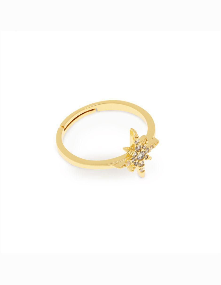 Anillo con gema de estrella zirconia con acabado baño de oro