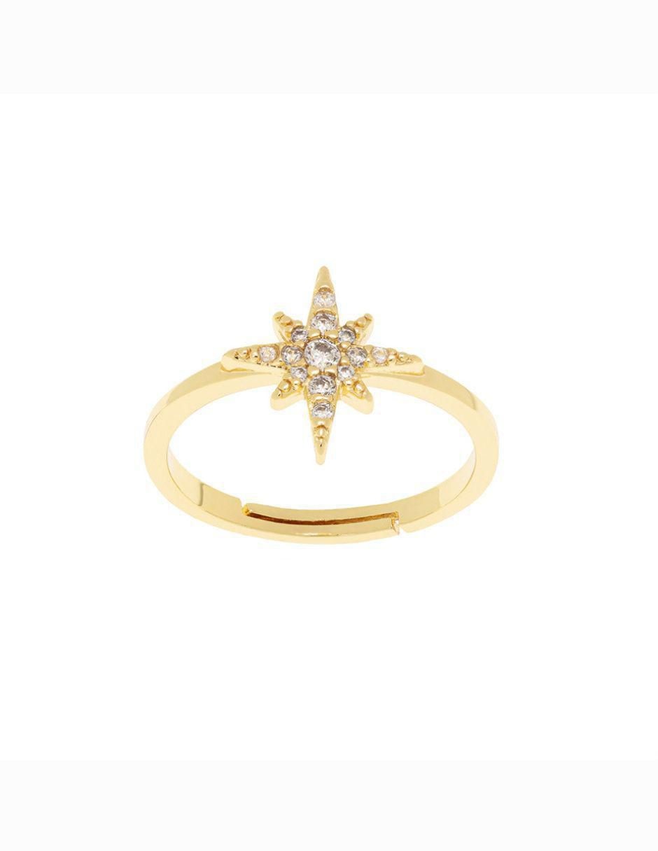 Anillo con gema de estrella zirconia con acabado baño de oro 2