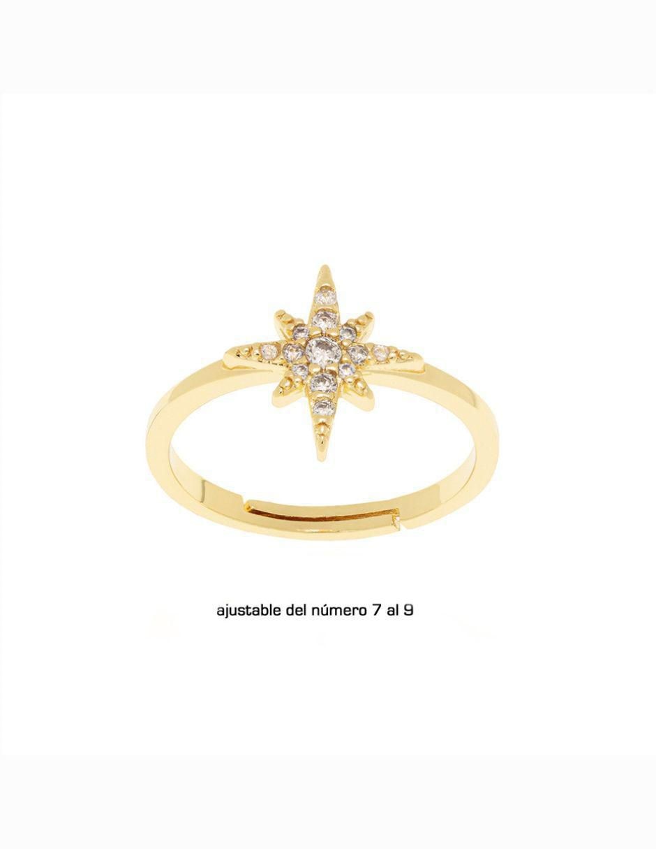 Anillo con gema de estrella zirconia con acabado baño de oro 3