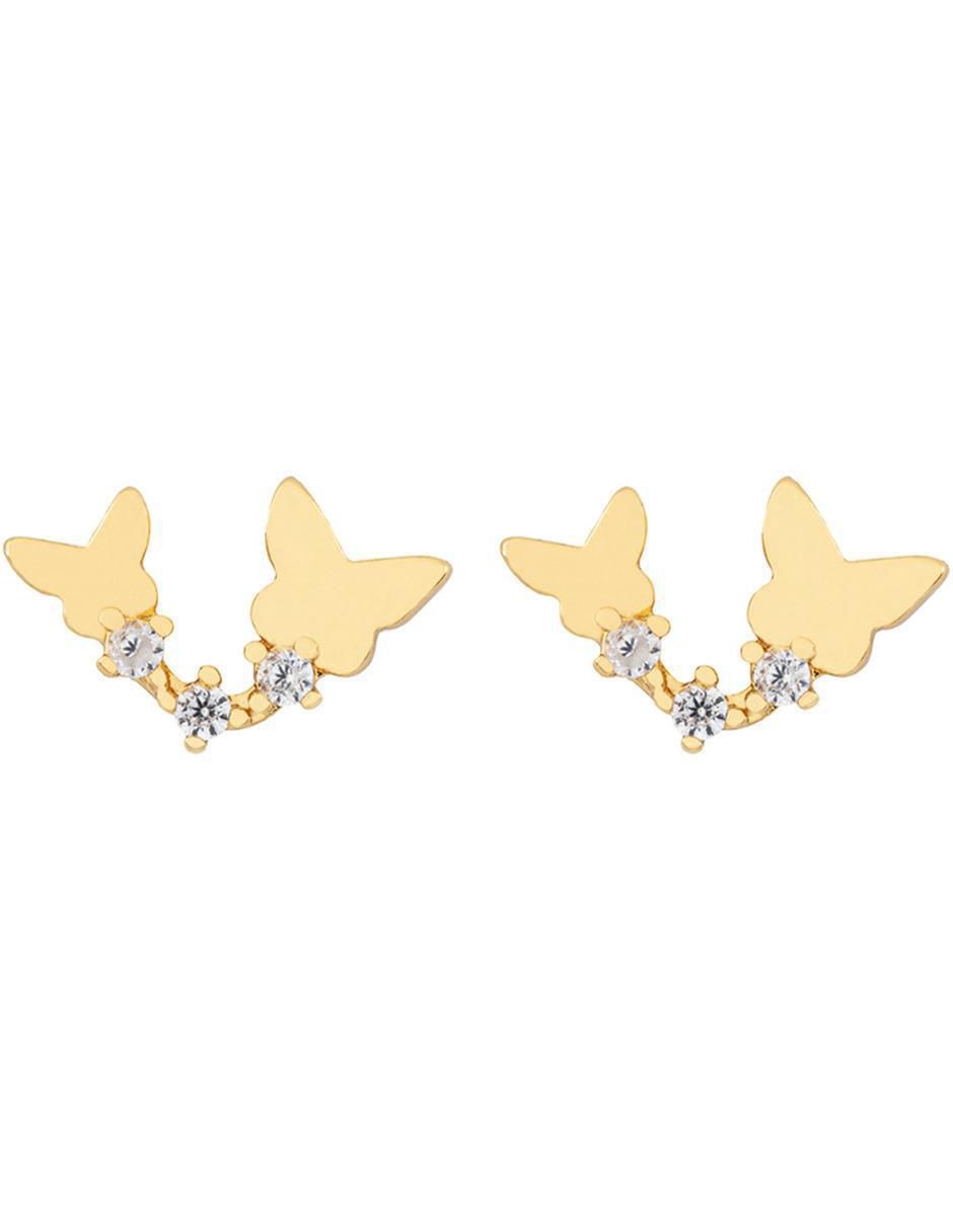 Broqueles de mariposa con acabado baño de oro zirconia