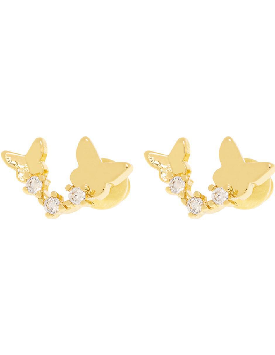 Broqueles de mariposa con acabado baño de oro zirconia 2