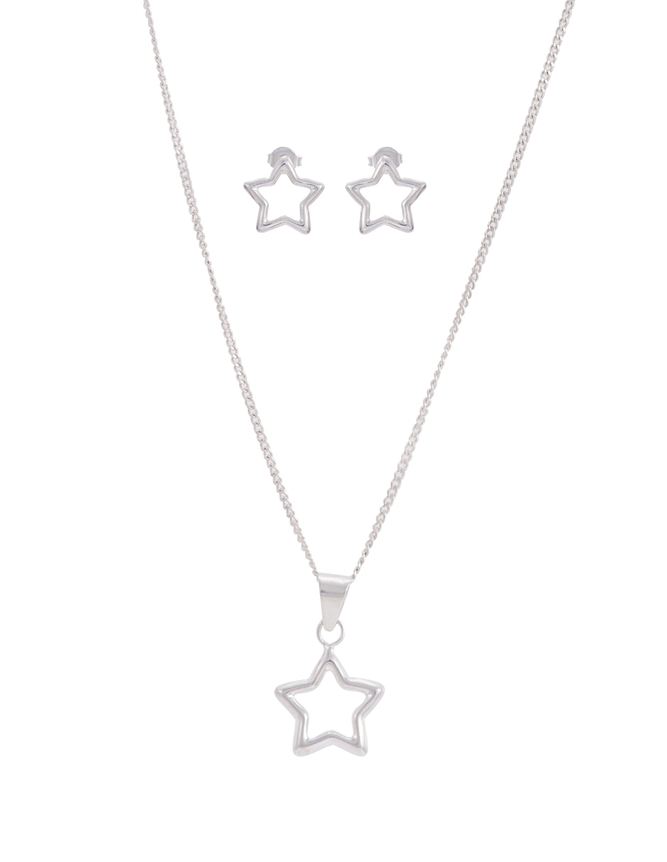 Aretes y collar de estrella de plata P 925