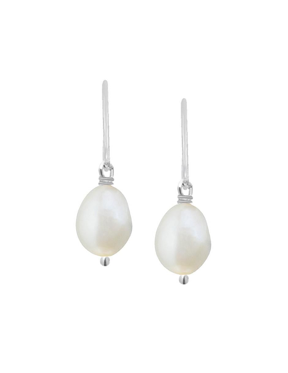 Aretes de gota de plata P 925 con acabado brillante perla