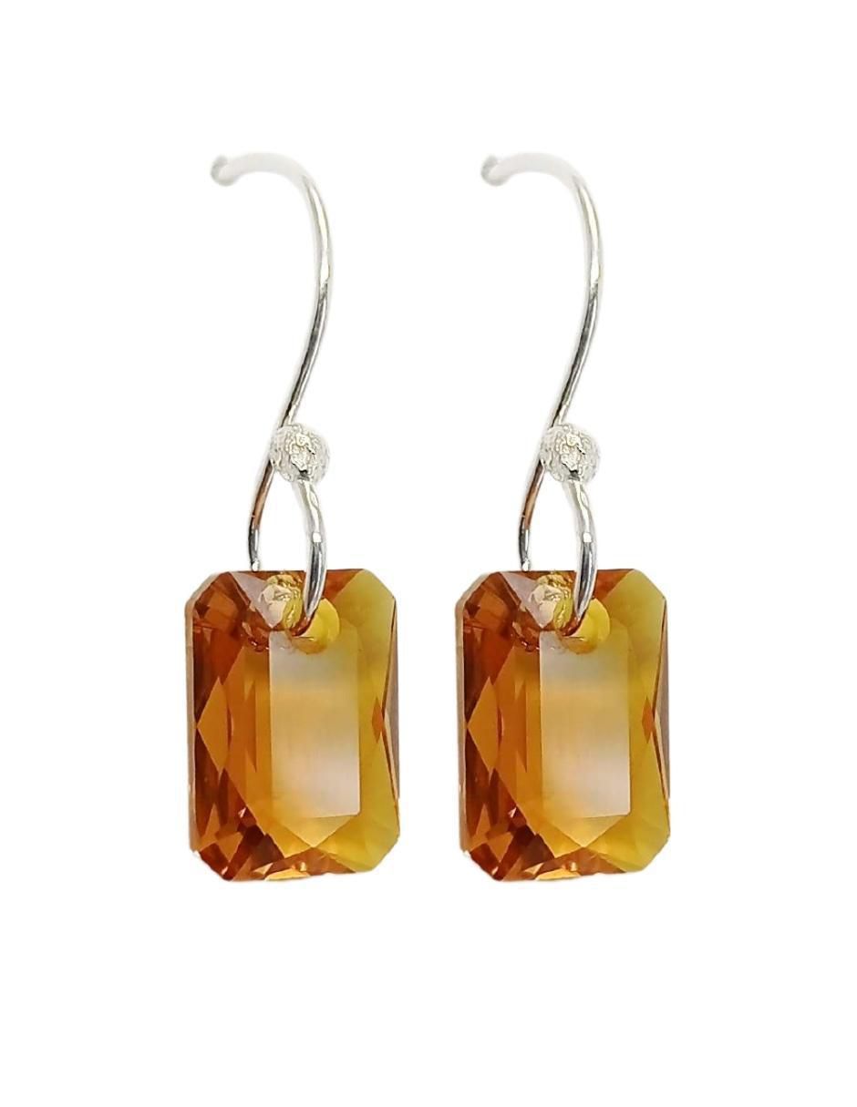 Aretes y collar rectangular Emerald de plata P 925 cristal 2