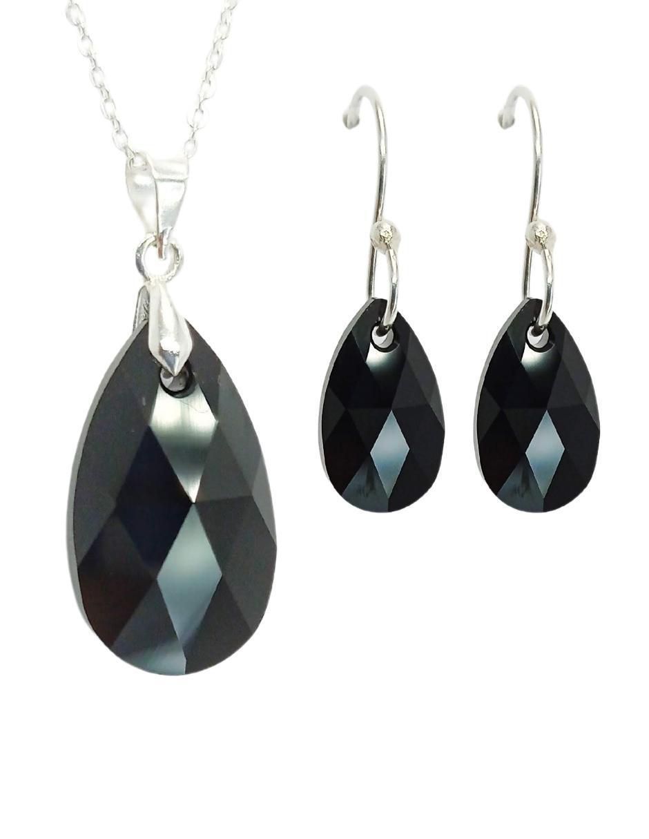 Aretes y collar de hoja Leaves de plata P 925 cristal