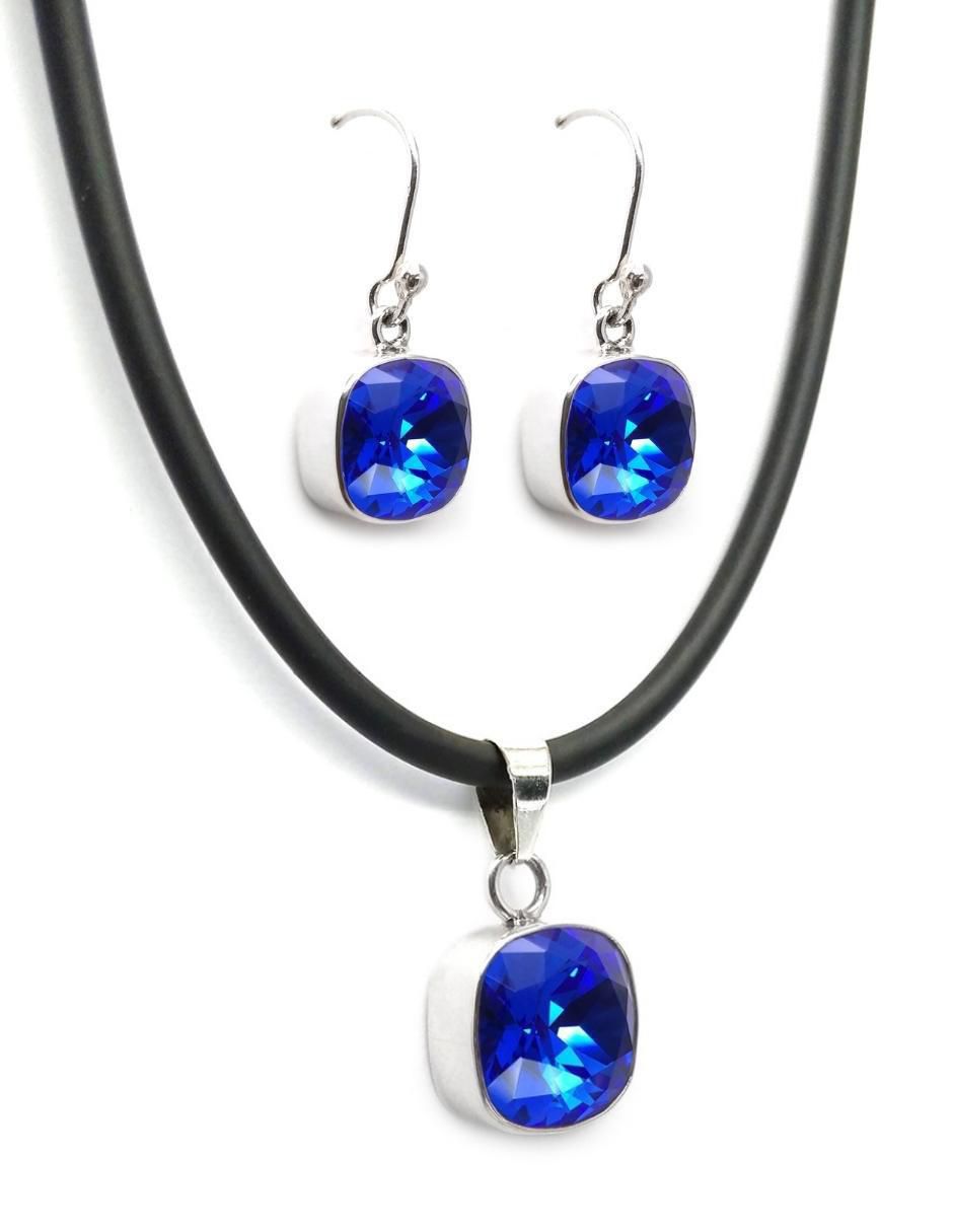 Aretes y collar Cushion de plata P 925 cristal