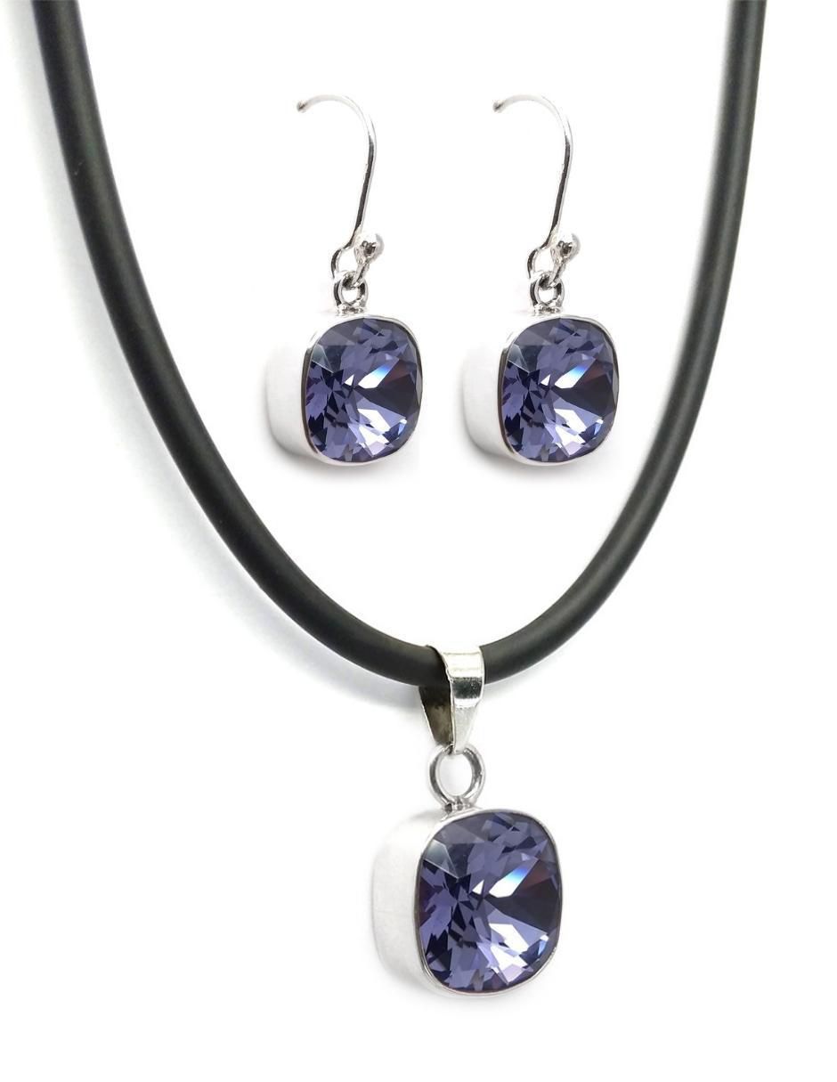 Aretes y collar Cushion de plata P 925 cristal