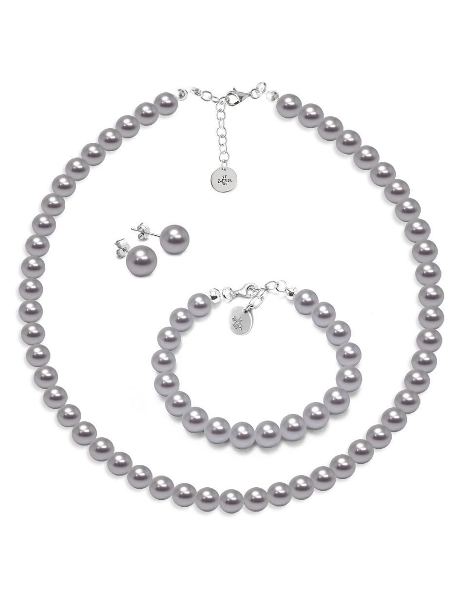Aretes, collar y pulsera Pearls de plata P 925 cristal