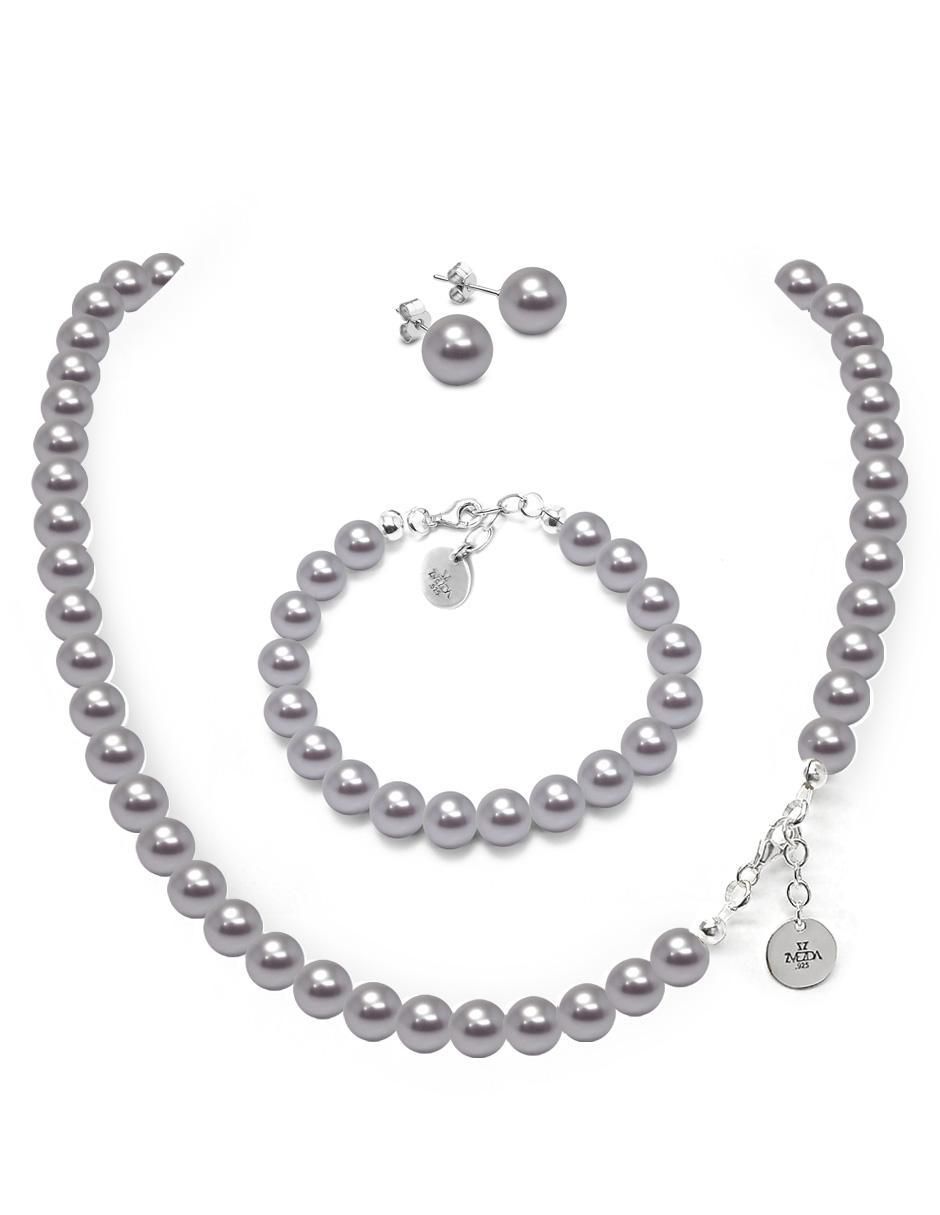 Aretes, collar y pulsera Pearls de plata P 925 cristal 3