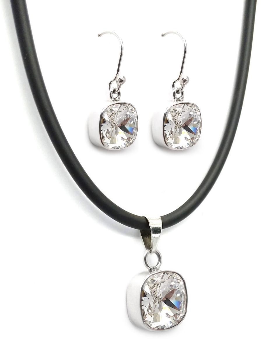 Aretes y collar Cushion de plata P 925 cristal Aretes y collar Cushion de plata P 925 cristal