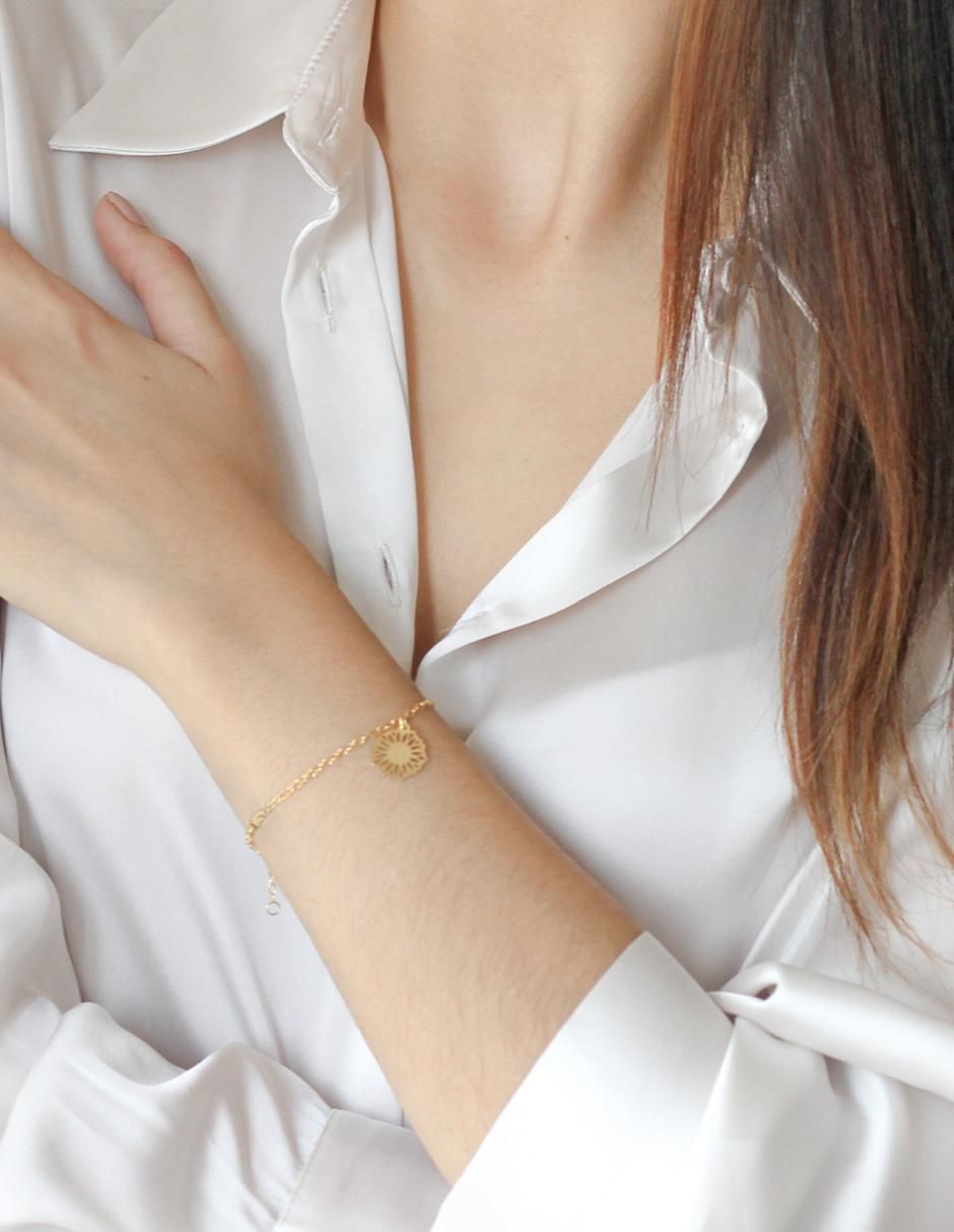 Pulsera de plata Girasol con acabado baño de oro 3