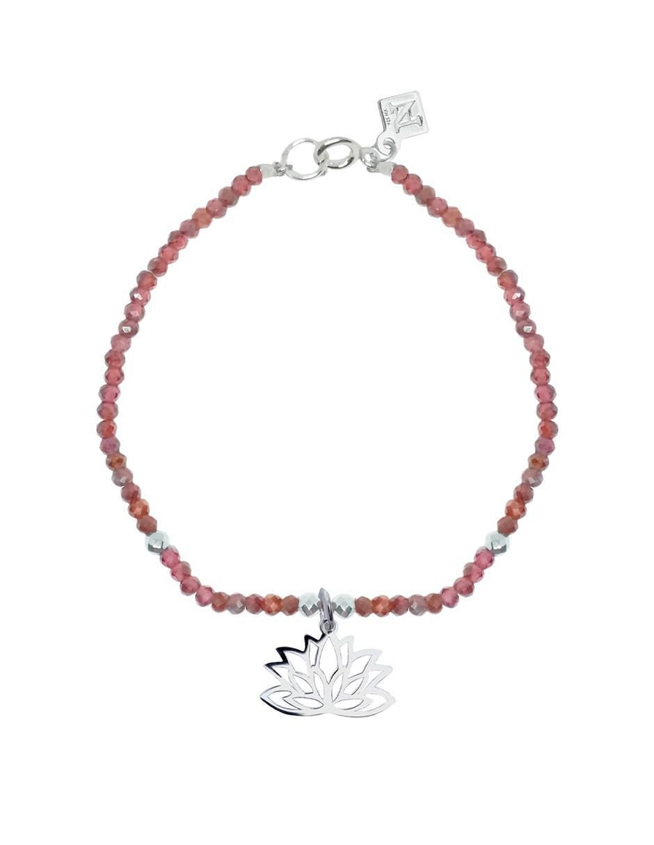 Pulsera de plata con rodolita Flor De Loto con acabado pulido Pulsera de plata con rodolita Flor De Loto con acabado pulido