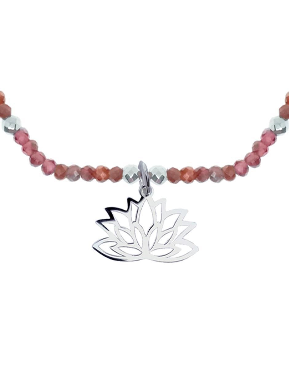 Pulsera de plata con rodolita Flor De Loto con acabado pulido 2