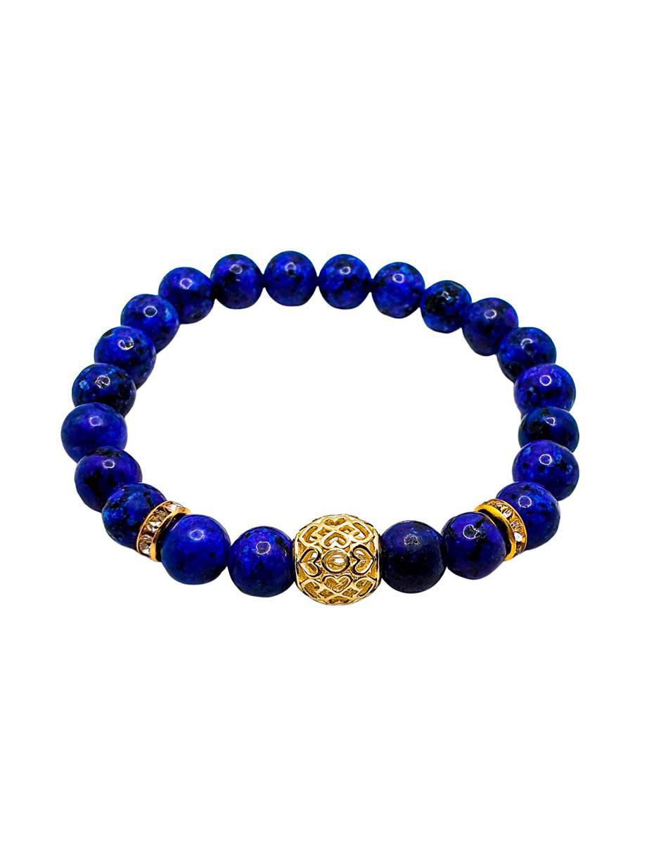 Pulsera con lapislázuli con acabado baño de oro 2