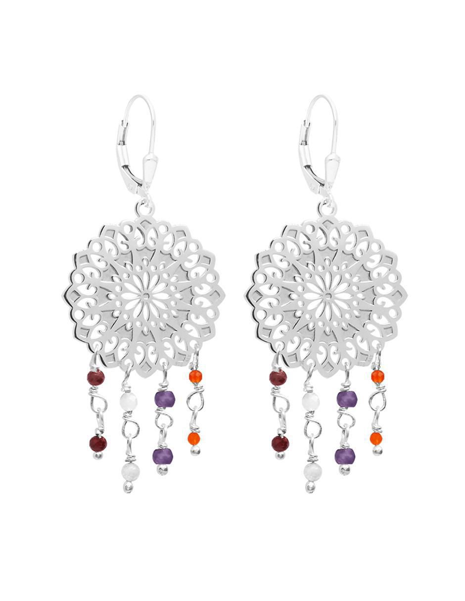 Aretes Gerbera de plata P 925 con acabado brillante granate