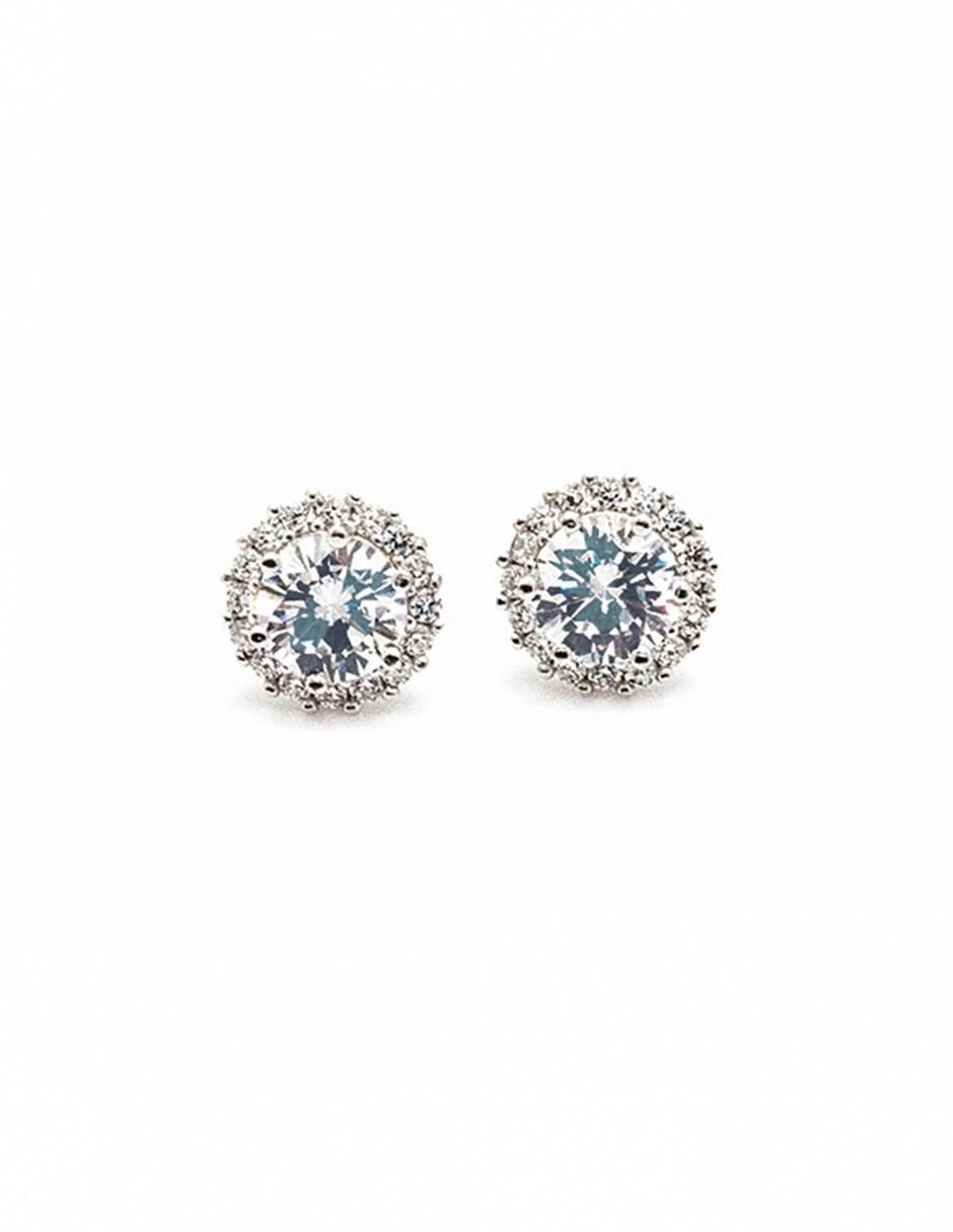 Broqueles redondos de plata P 925 con acabado plateado zirconia Broqueles redondos de plata P 925 con acabado plateado zirconia