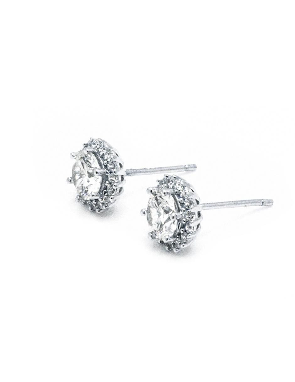 Broqueles redondos de plata P 925 con acabado plateado zirconia 3