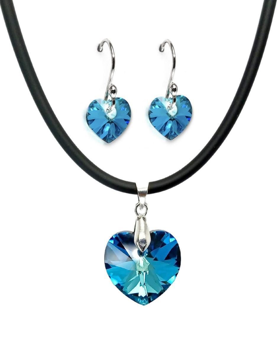 Aretes y collar de corazón Heart de plata P925 cristal Aretes y collar de corazón Heart de plata P925 cristal