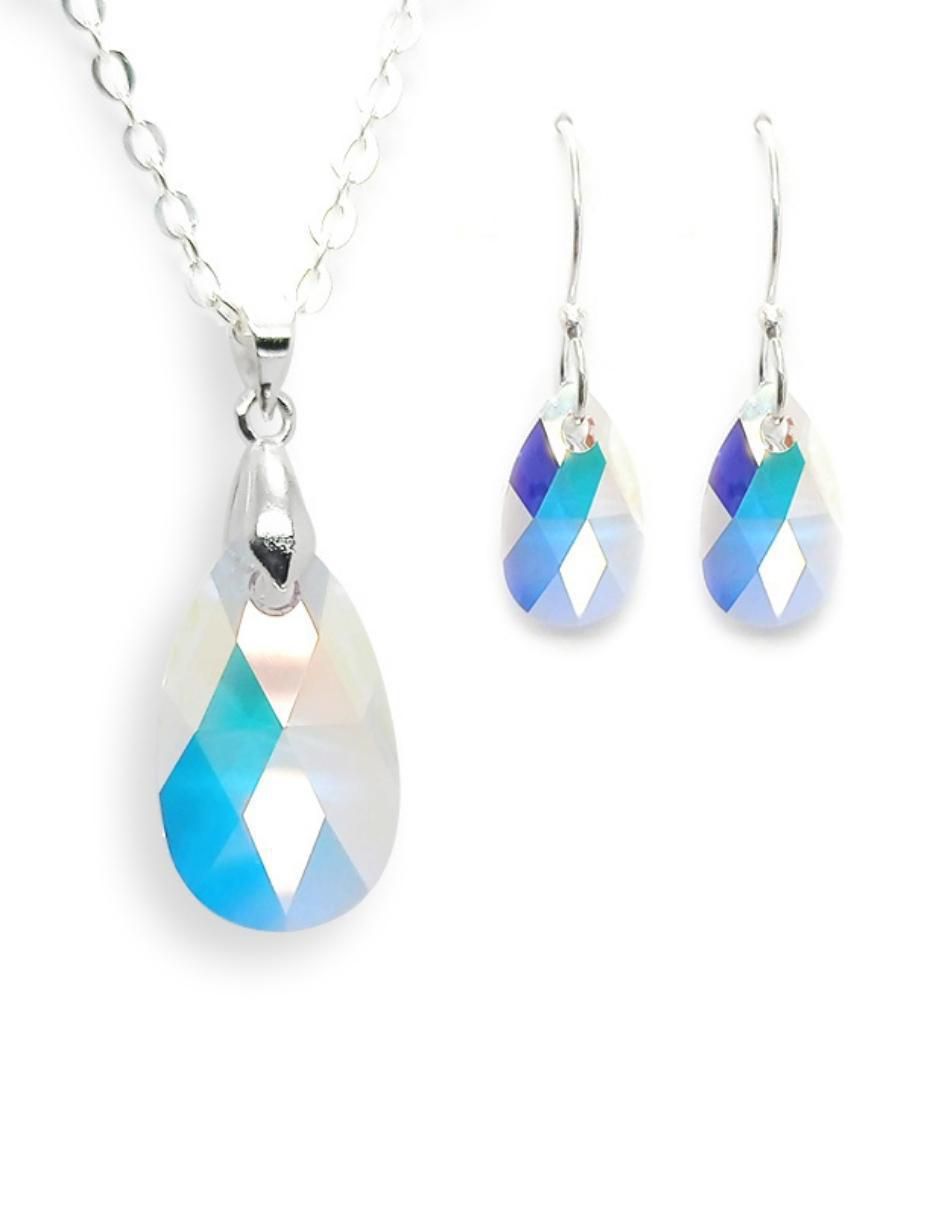 Set de collar y aretes de hoja Leaves de plata P925 swarovski 3