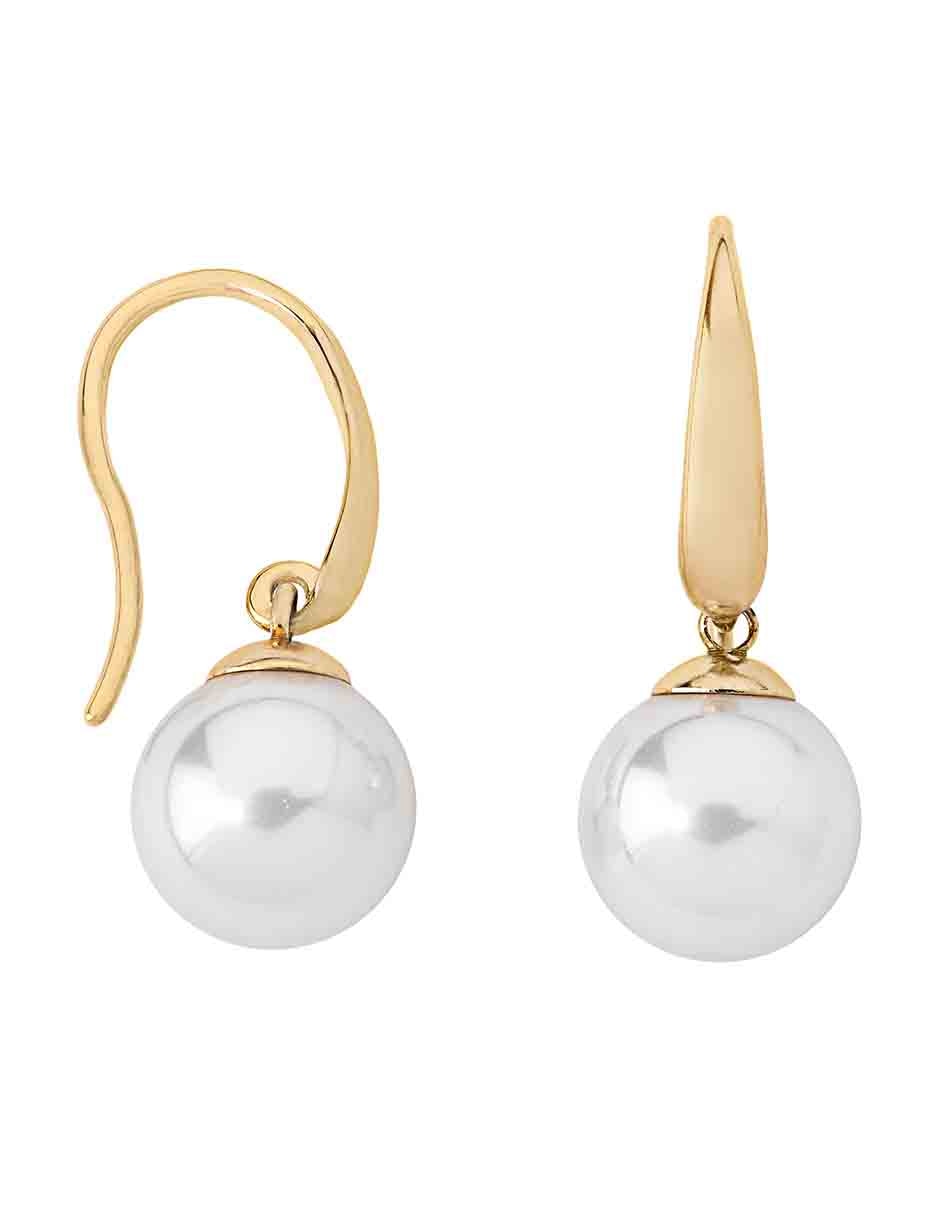Aretes redondos España Lira con acabado baño de oro perla 2