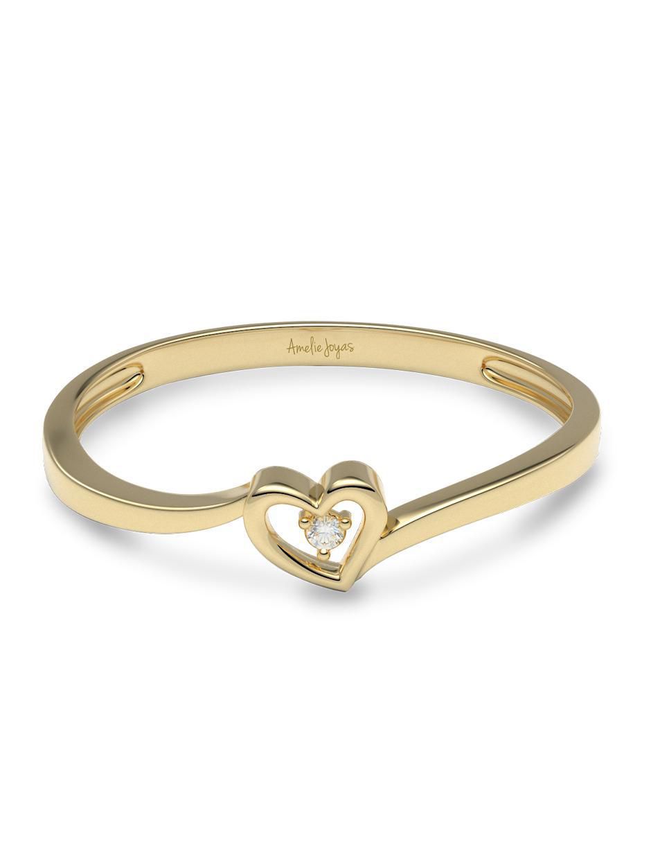 Anillo de corazón 14 k de oro zirconia pulido
