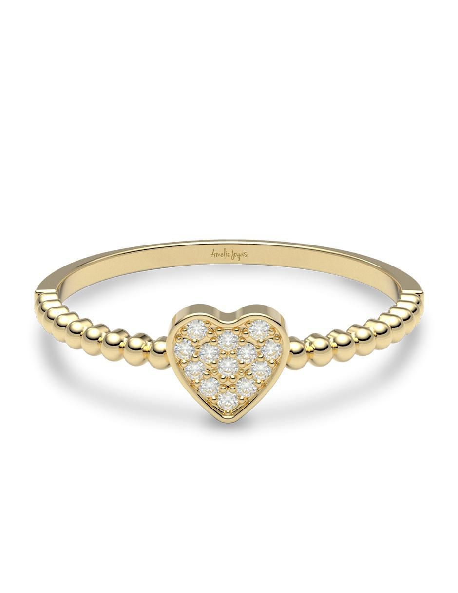 Anillo de corazón 14 k de oro zirconia brillante